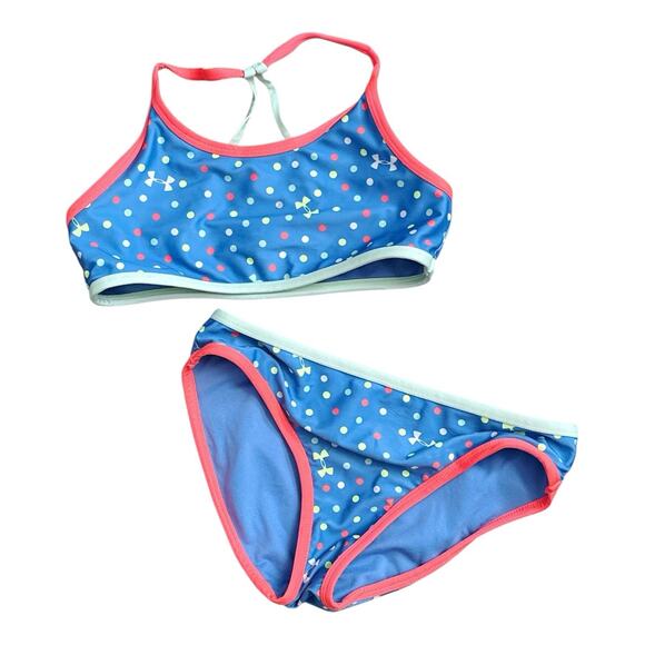 UNDER ARMOUR Girls Youth Size 10 Polka Dot 2 Piece Bikini Swim Bathing Suit - Picture 1 of 6